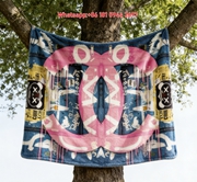 Chanel Luxury Pink Blue Graffiti Drip Logo Flannel Throw Blanket IMG_6941